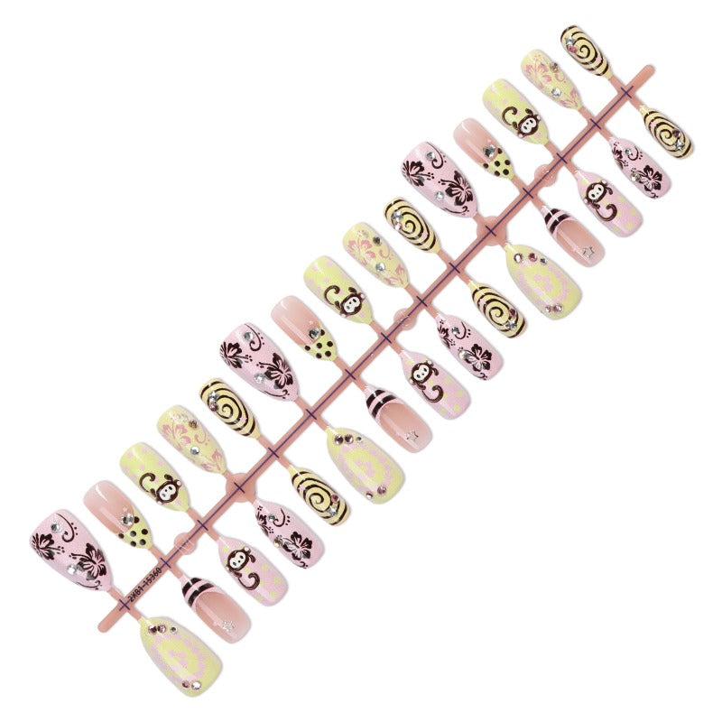 60pcs almond shape cute 3d   press nails sweet