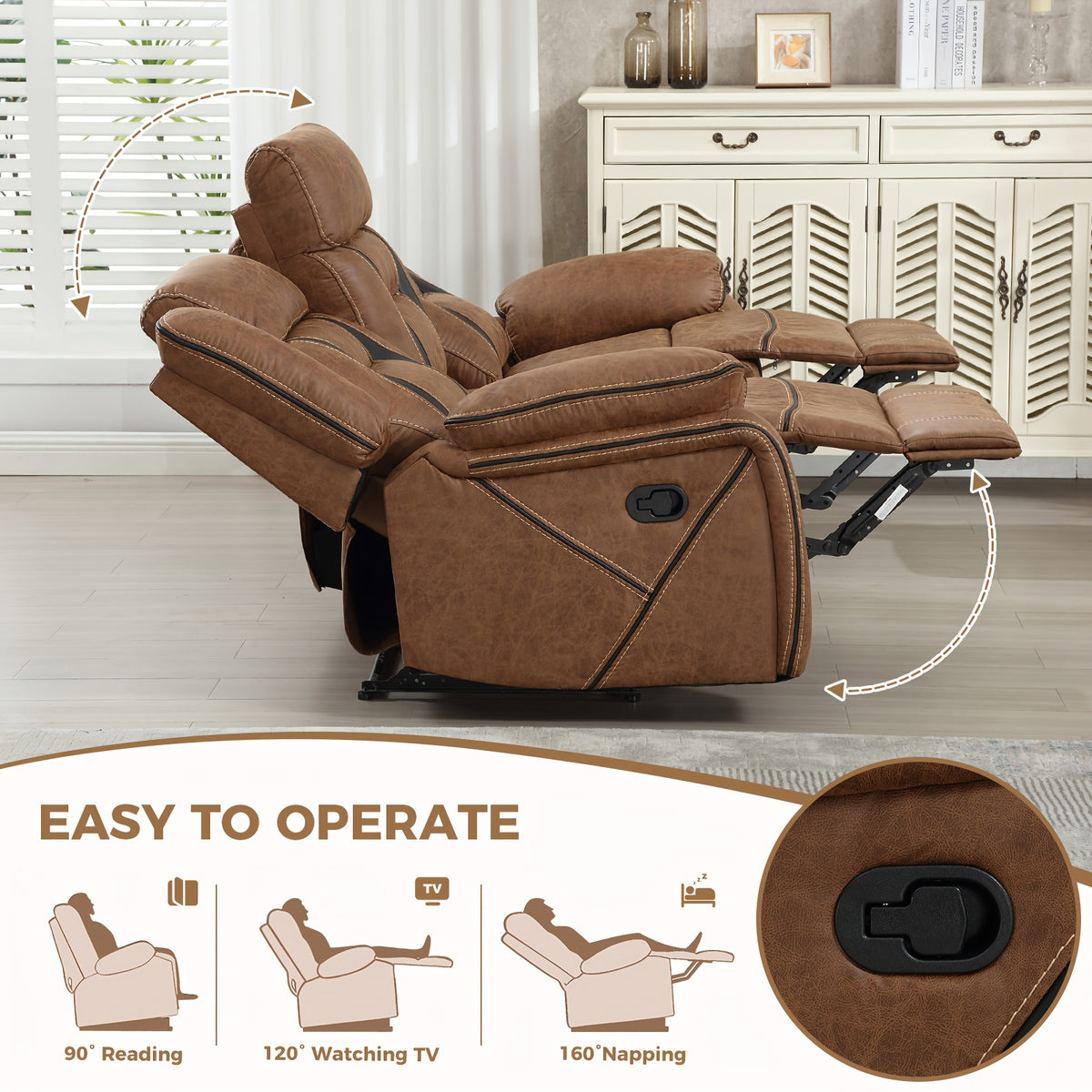 faux leather manual recliner set 3 seat sofa loveseat