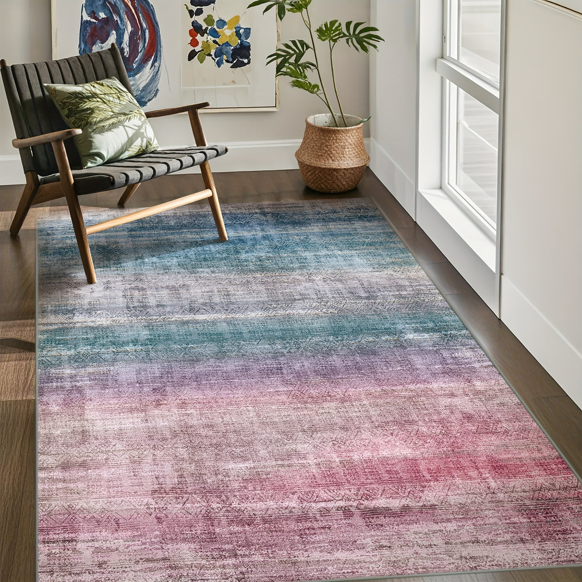 1pc washable area rug gradient teal   non slip