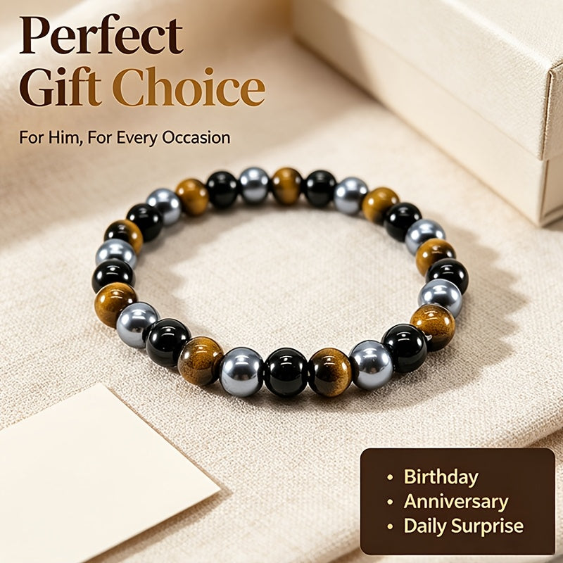 a bracelet made three types stones tigers eye obsidian black