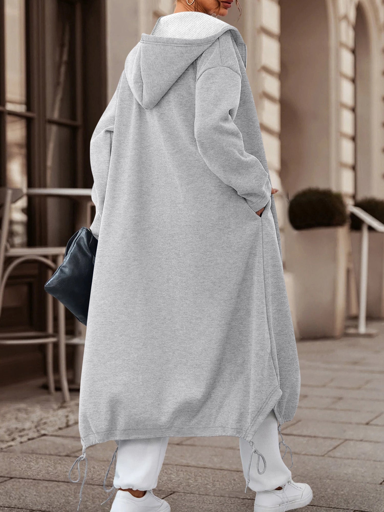 autumn winter womens slightly elastic long hooded zip coat