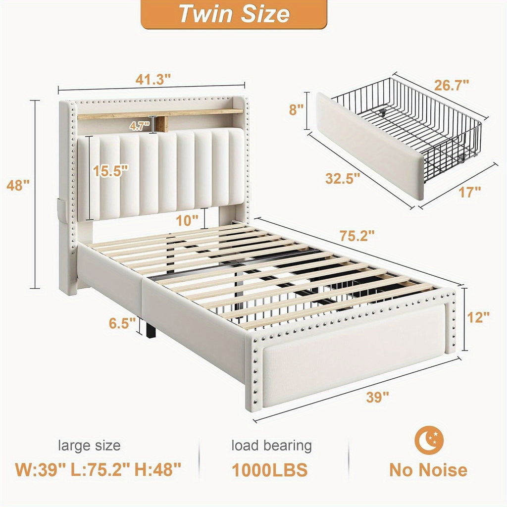 king size upholstered bed frame storage 2 tier headboard 2
