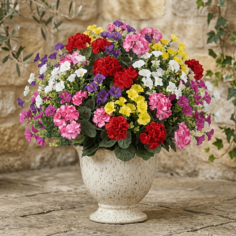 6 bunches artificial geranium   mixed faux flowers uv