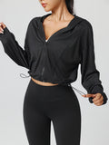 womens drawstring hem hooded athletic jacket casual short