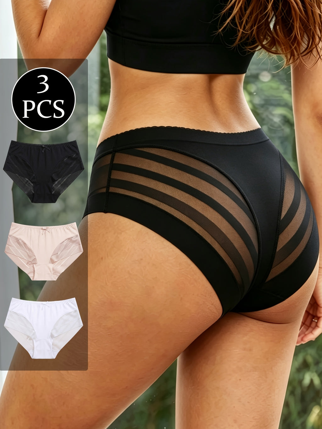 3pcs ladies breathable   panties solid color contrast