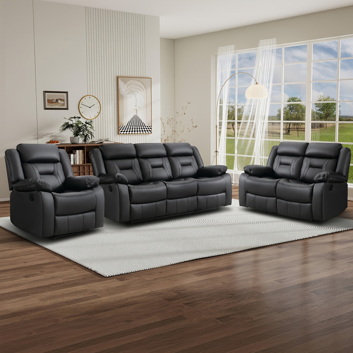 faux leather manual recliner set 3 seat sofa loveseat