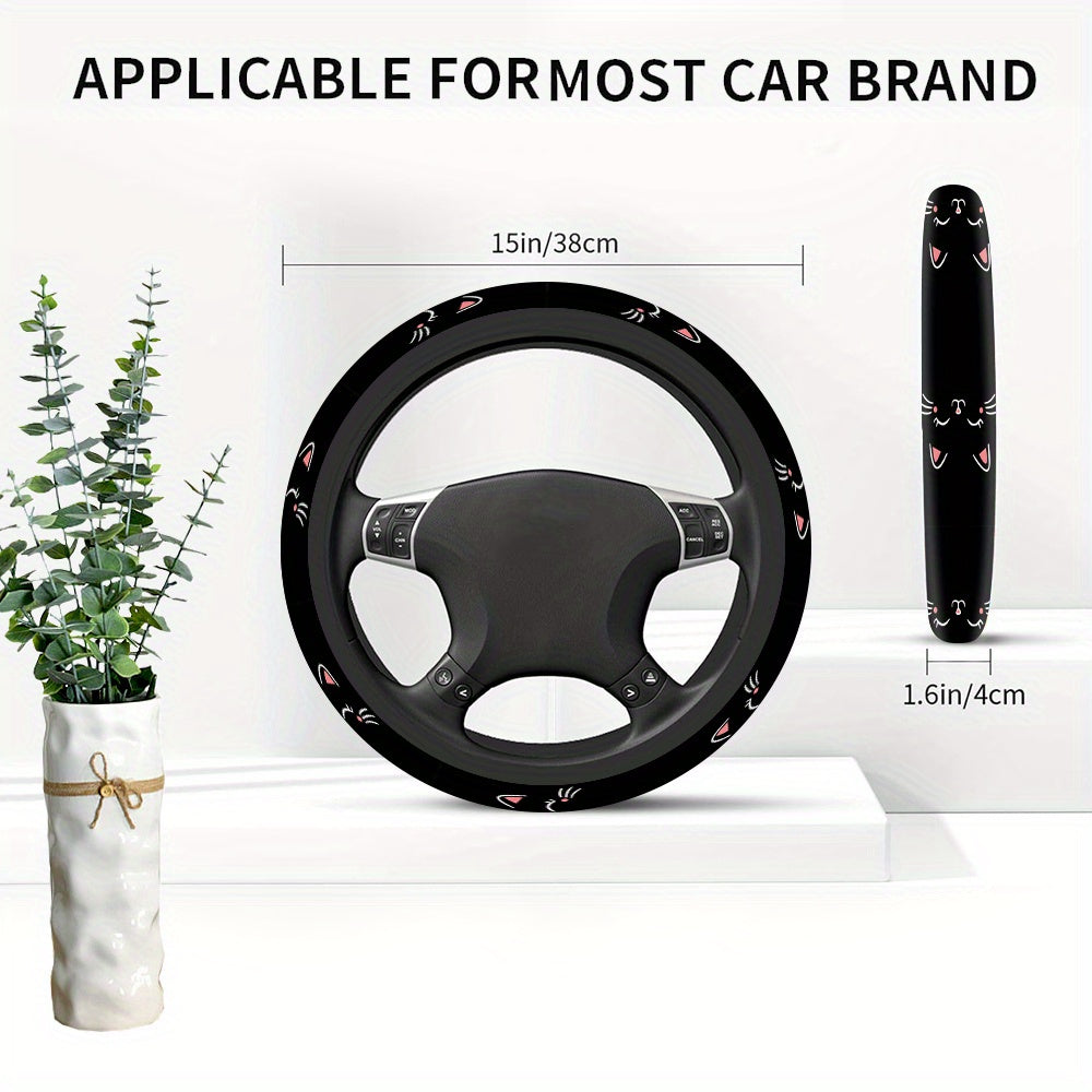 cute cat face pattern steering wheel cover minimalist style