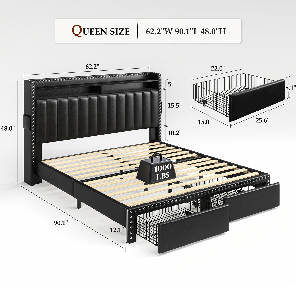 king size upholstered bed frame storage 2 tier headboard 2