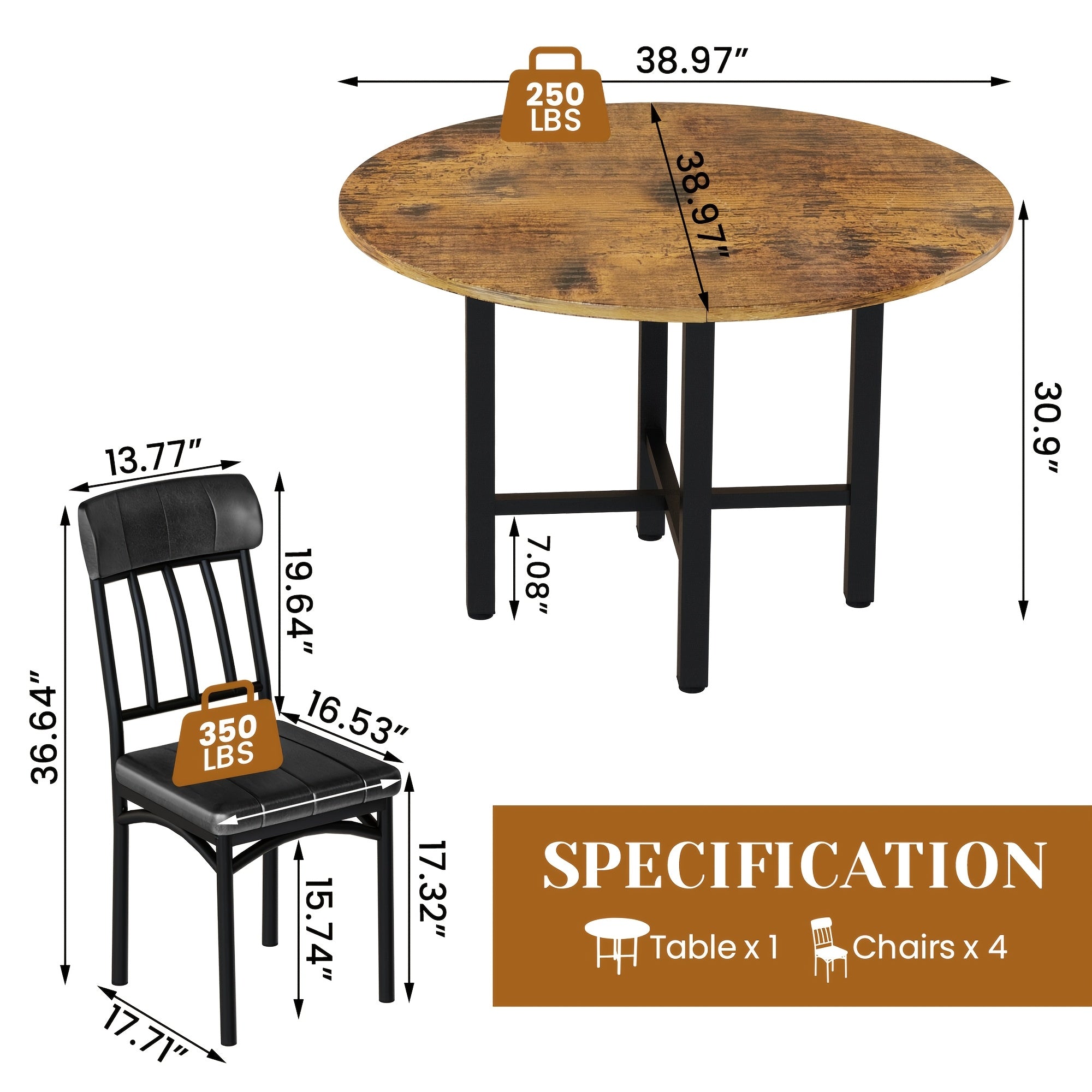 5pcs kitchen table chairs set dining table set 4 rounded