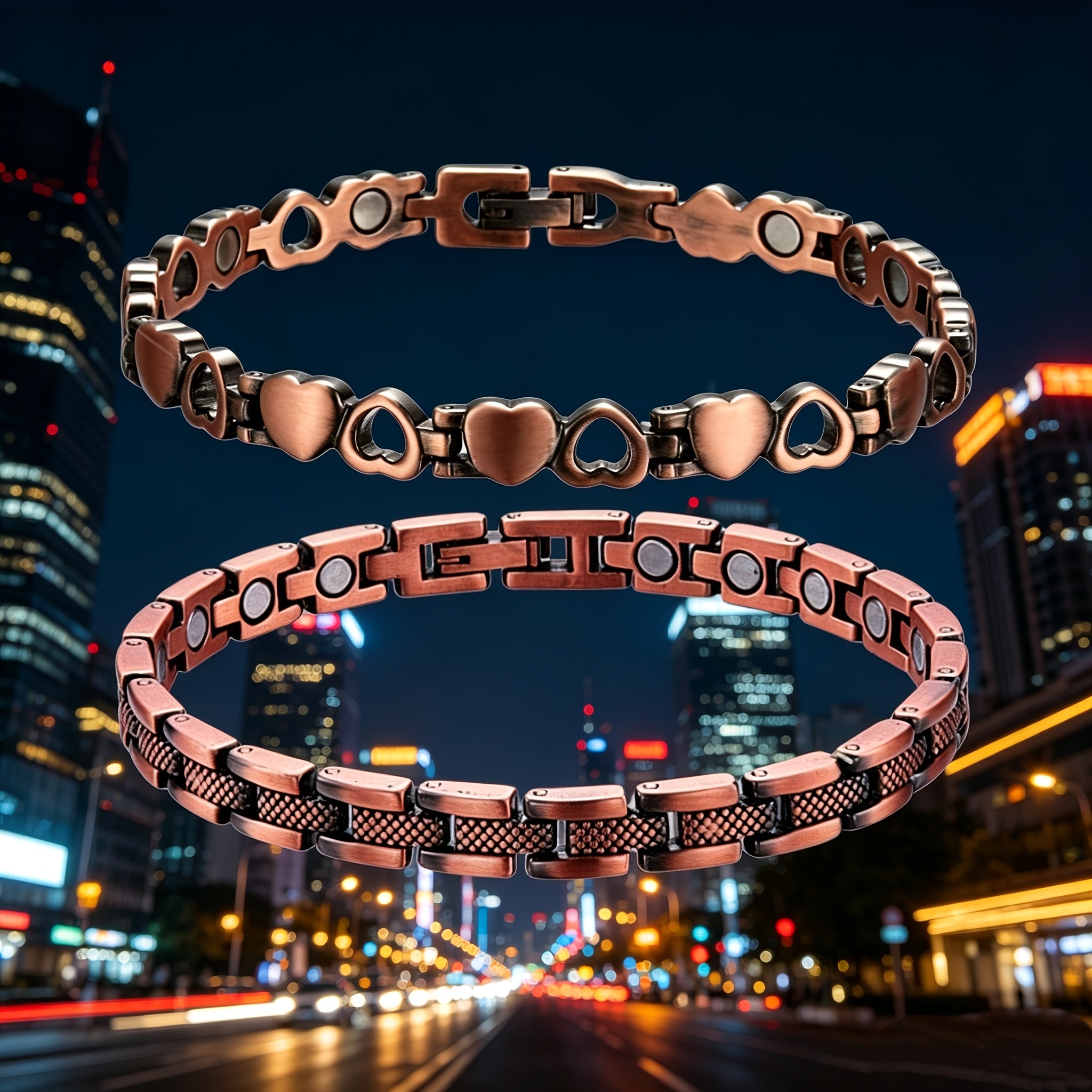 2pcs set womens copper magnetic anklets   a free size