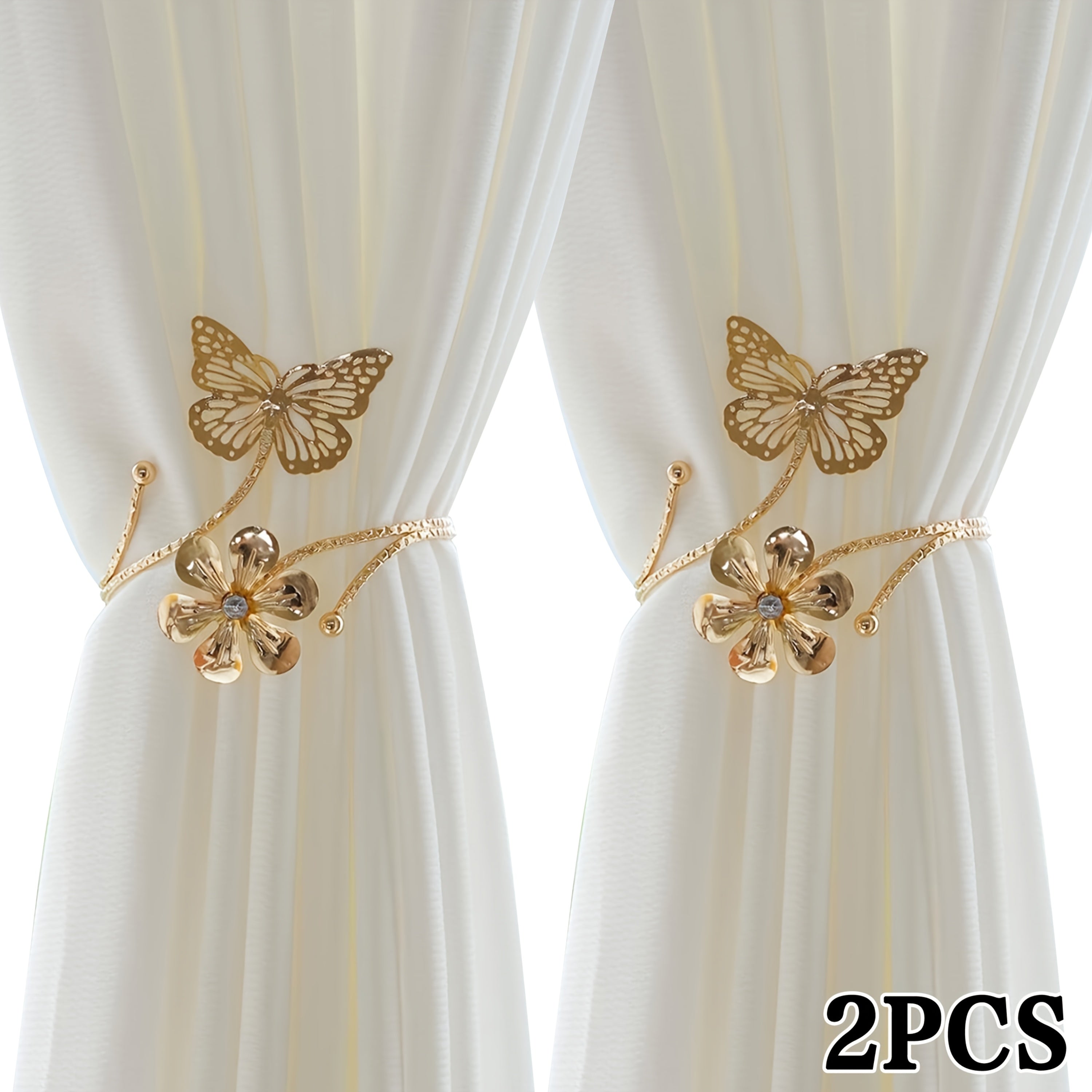 2pcs modern golden silvery   floral metal curtain