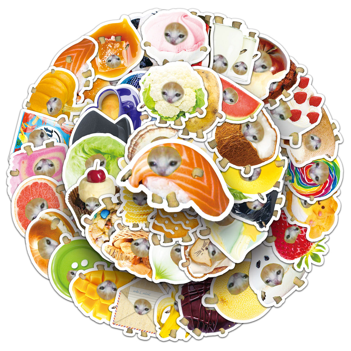 50pcs kitten head meme stickers vintage cute aesthetic funny