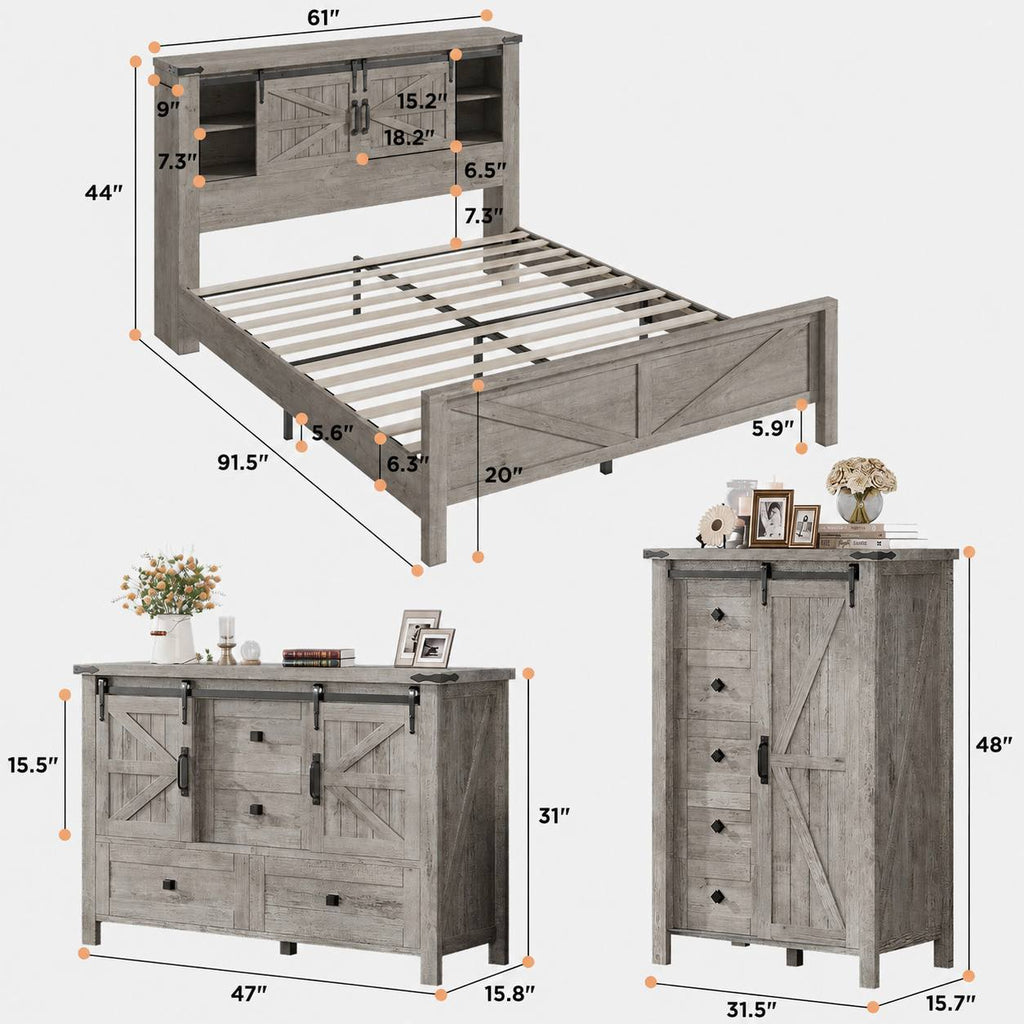 farmhouse bedroom set bed sliding barn doors bookcase