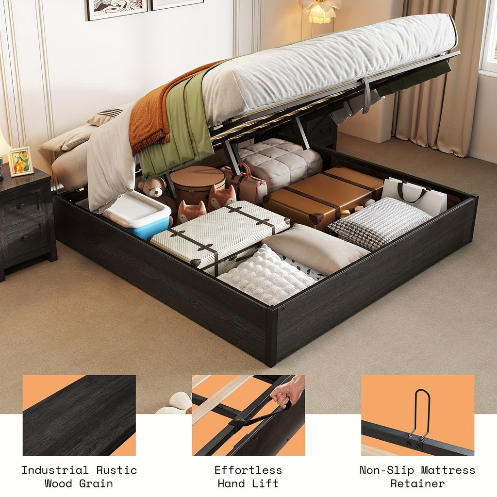 lift storage bed storage underneath wooden platform bed