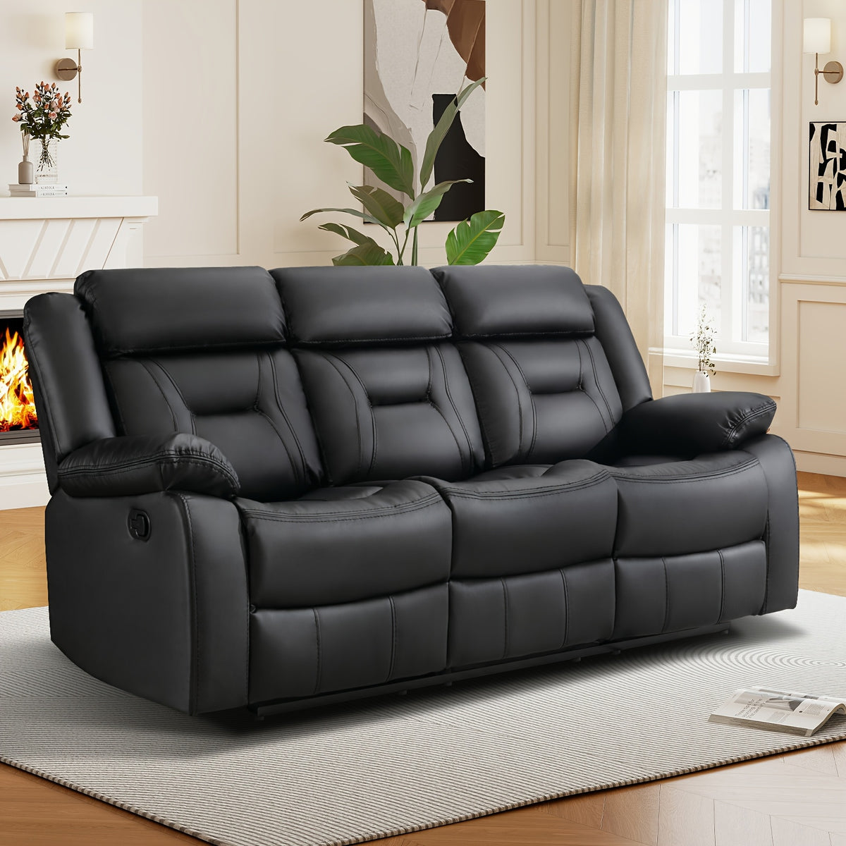 faux leather manual recliner set 3 seat sofa loveseat