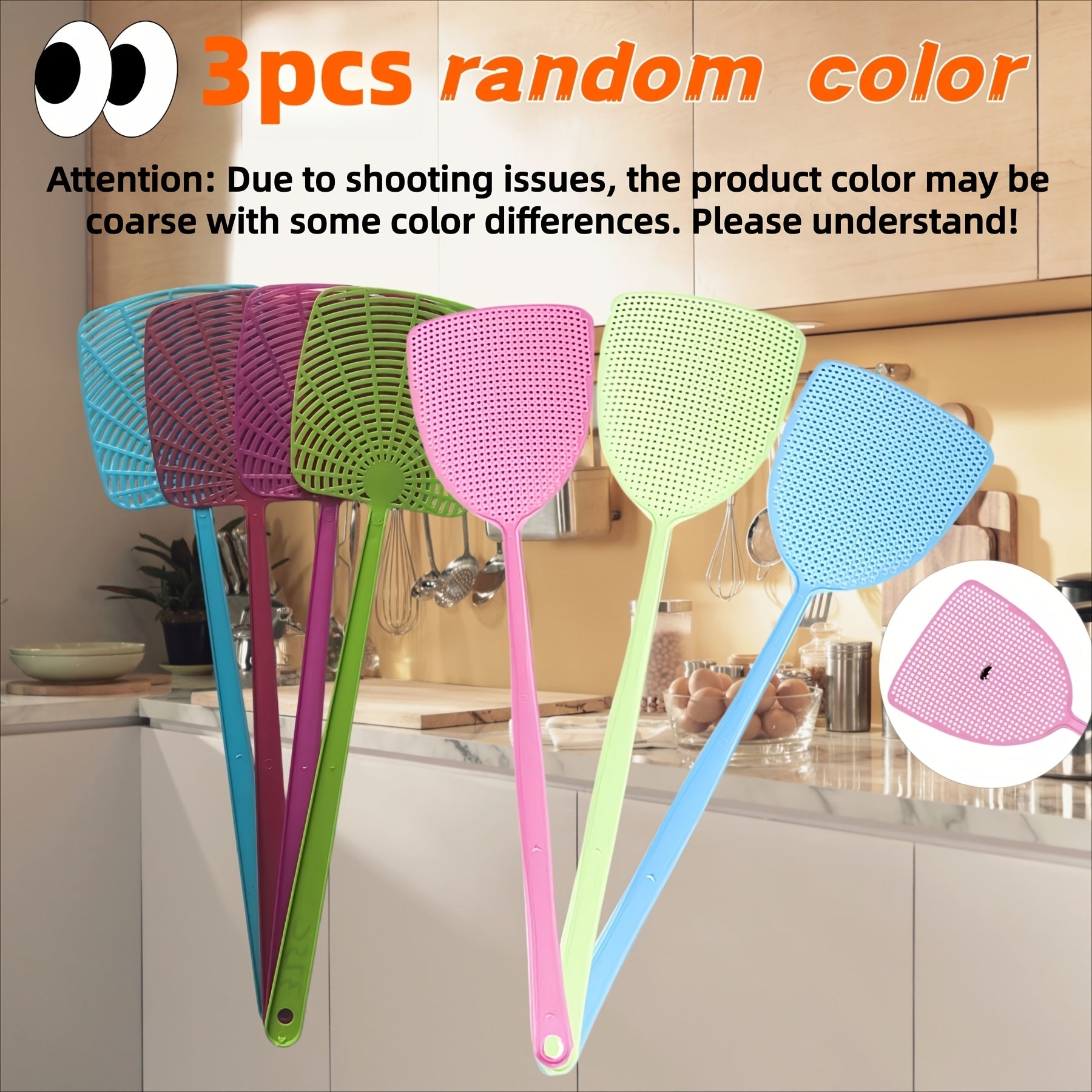 3pcs thickened colored heavy fly swatters random colors