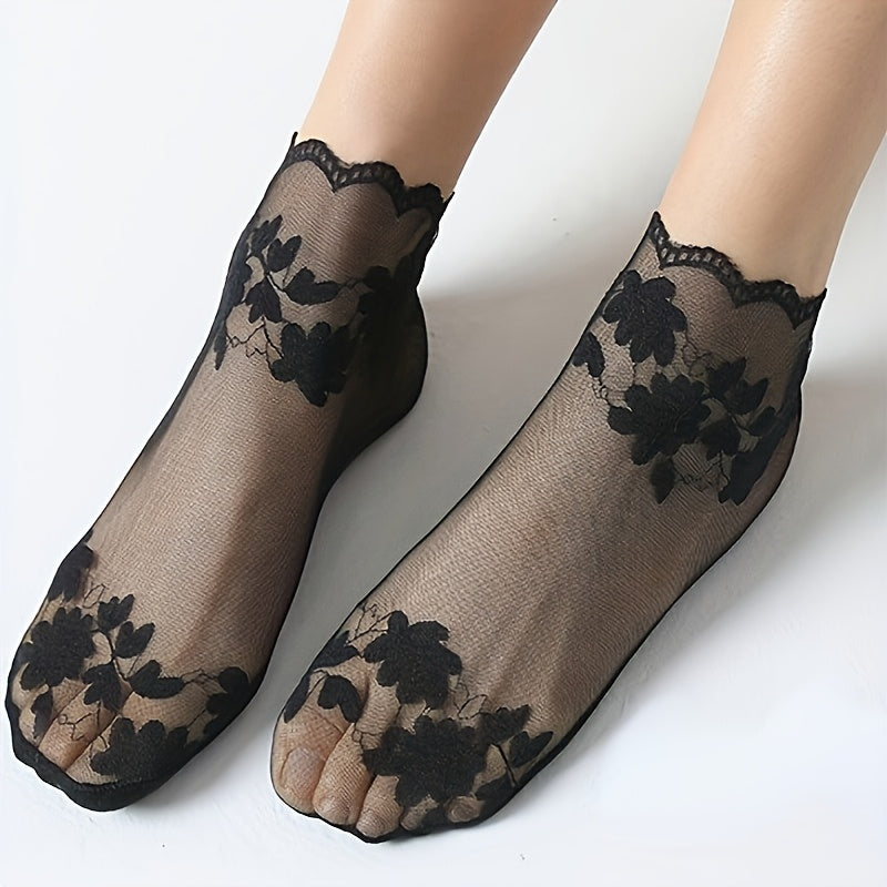 5 pairs womens thin lace short socks breathable lightweight