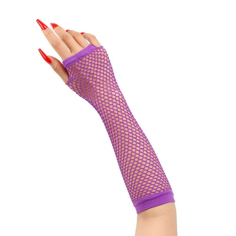 pair womens long   net gloves fingerless mesh