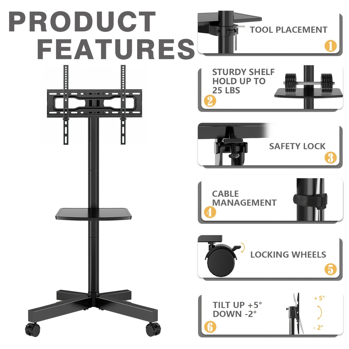 height adjustable mobile tv cart wheels 23 60 inch tvs