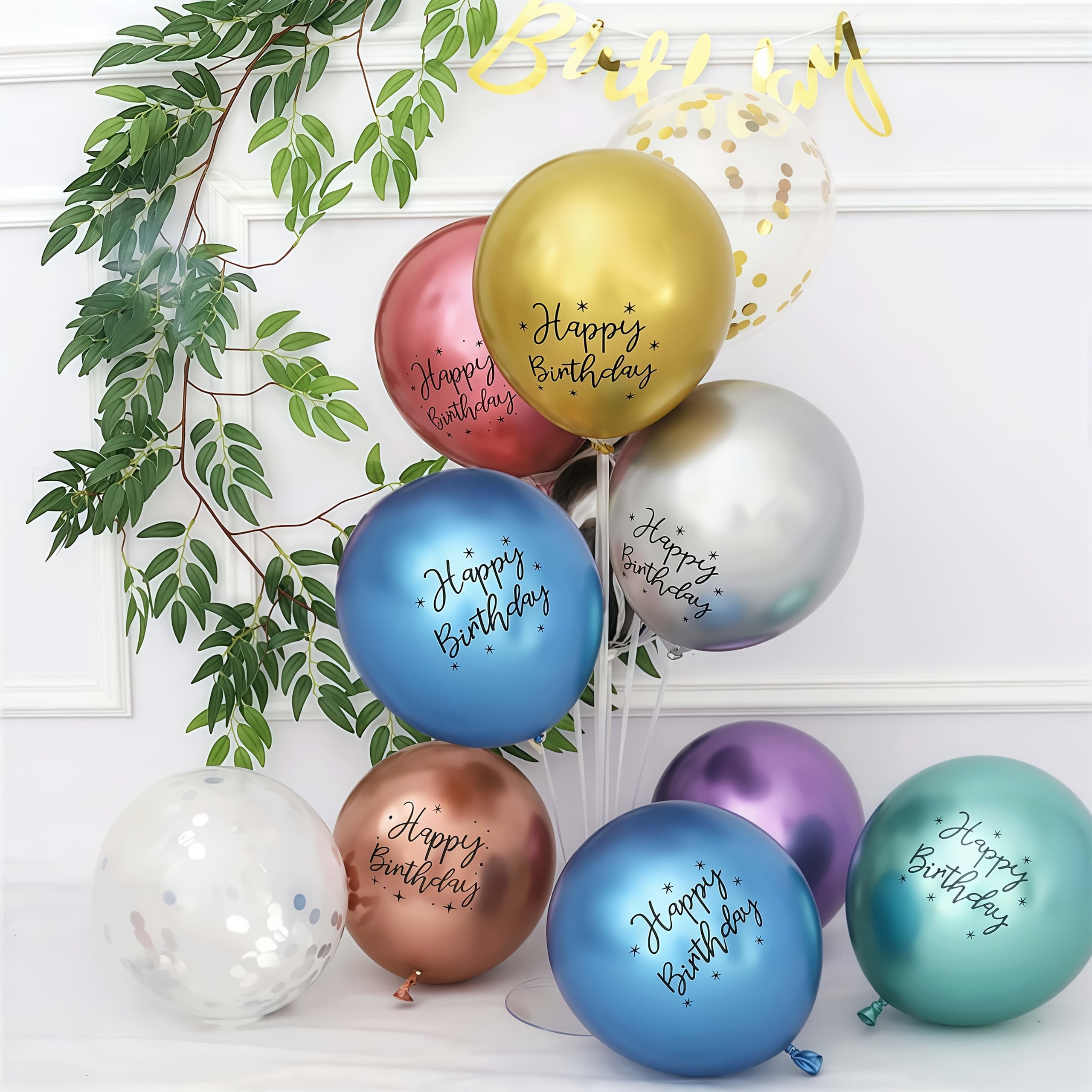 printed happy birthday multicolor metallic latex balloons