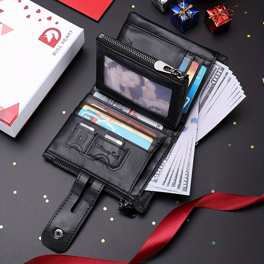 mens wallet chain leather short wallet rfid shielding card
