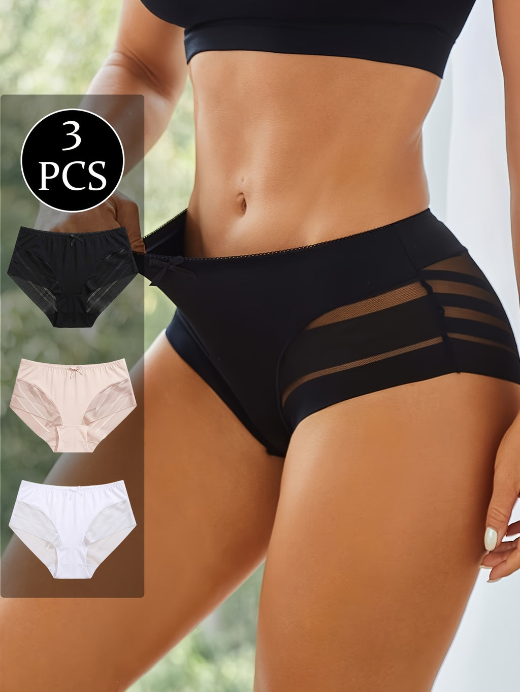 3pcs ladies breathable   panties solid color contrast
