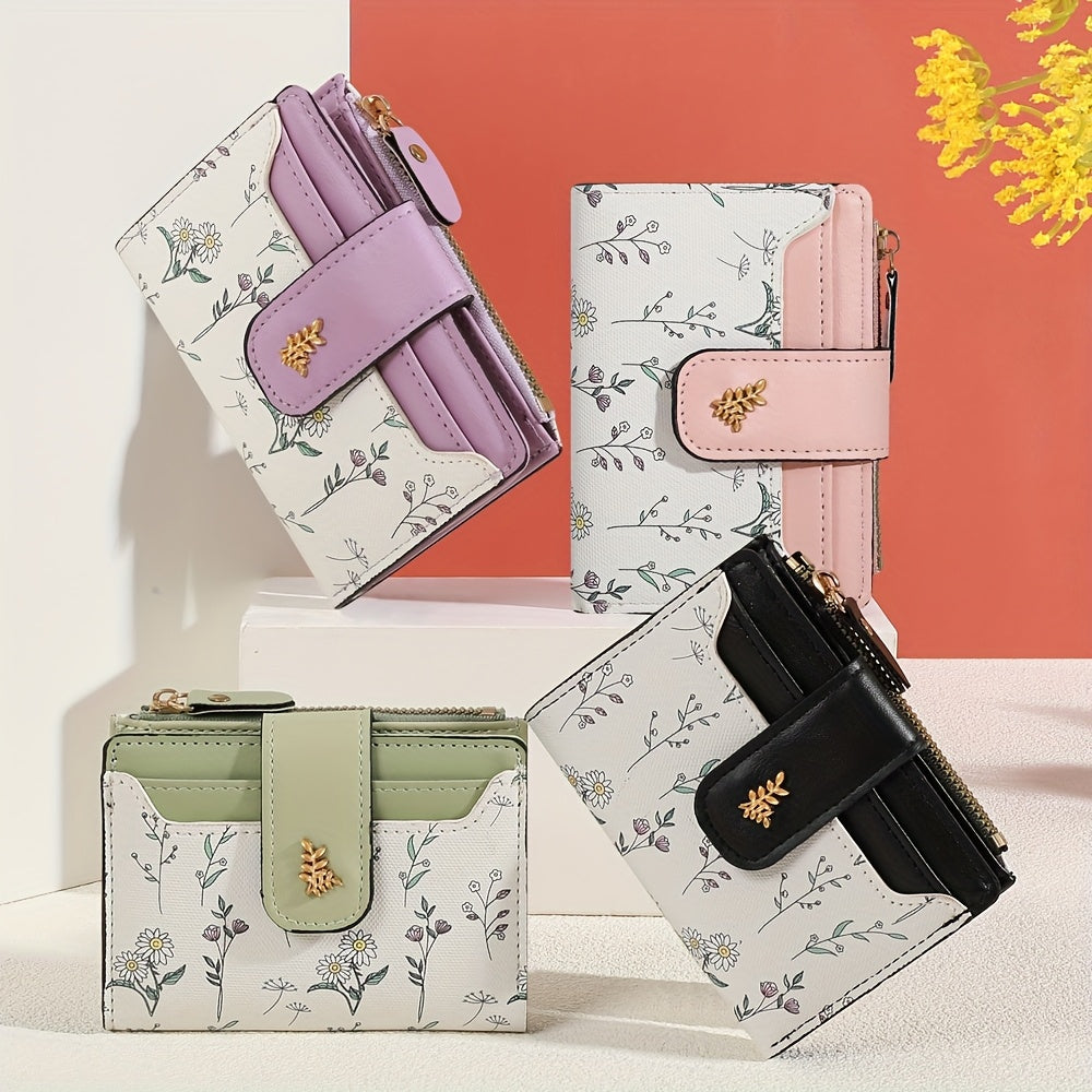 floral print hardware button bifold wallet temu