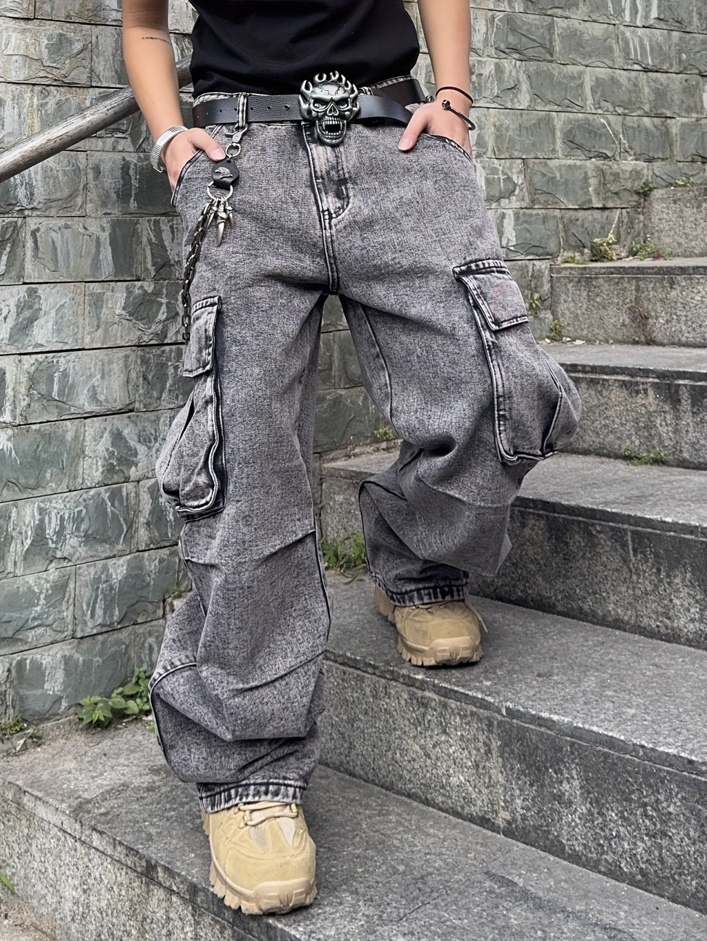 1pc mens baggy loose snowflake grey jeans seasonal hip hop