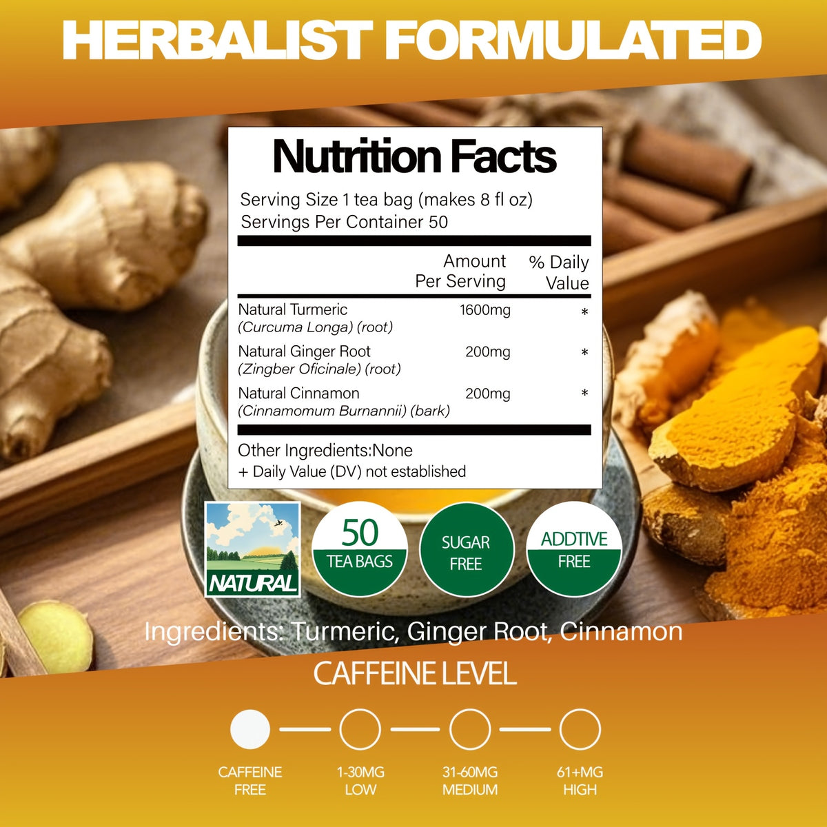 natural herbs turmeric ginger cinnamon tea