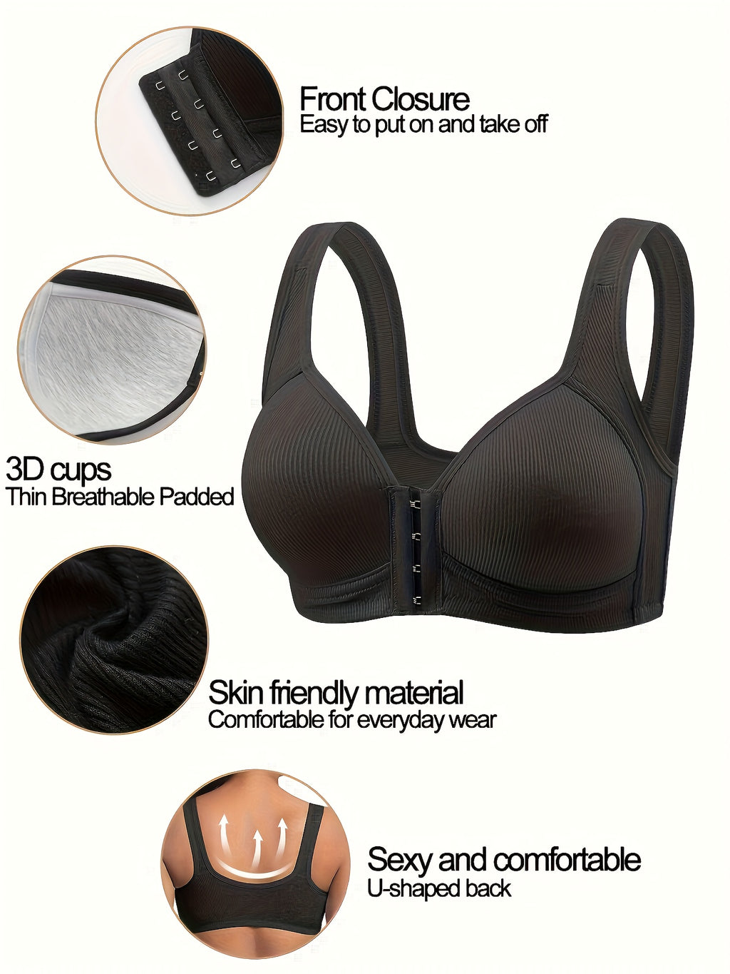 3 pack a womens bra without underwire front closure design