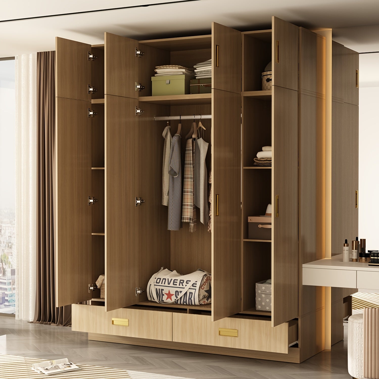 modern 4 door wardrobe   closet 2 drawers cubic