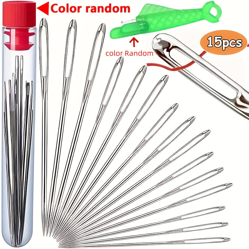 15 large random eye sewing needles hand   faux leather