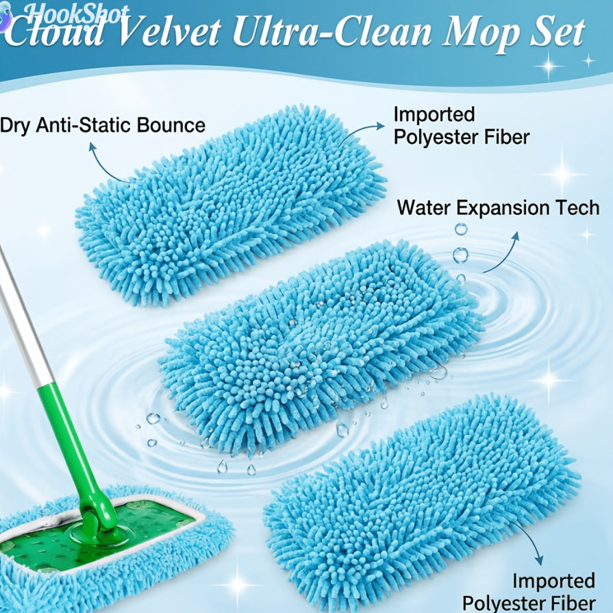 3 pack blue heavy duty reusable flat mop replacement heads 7