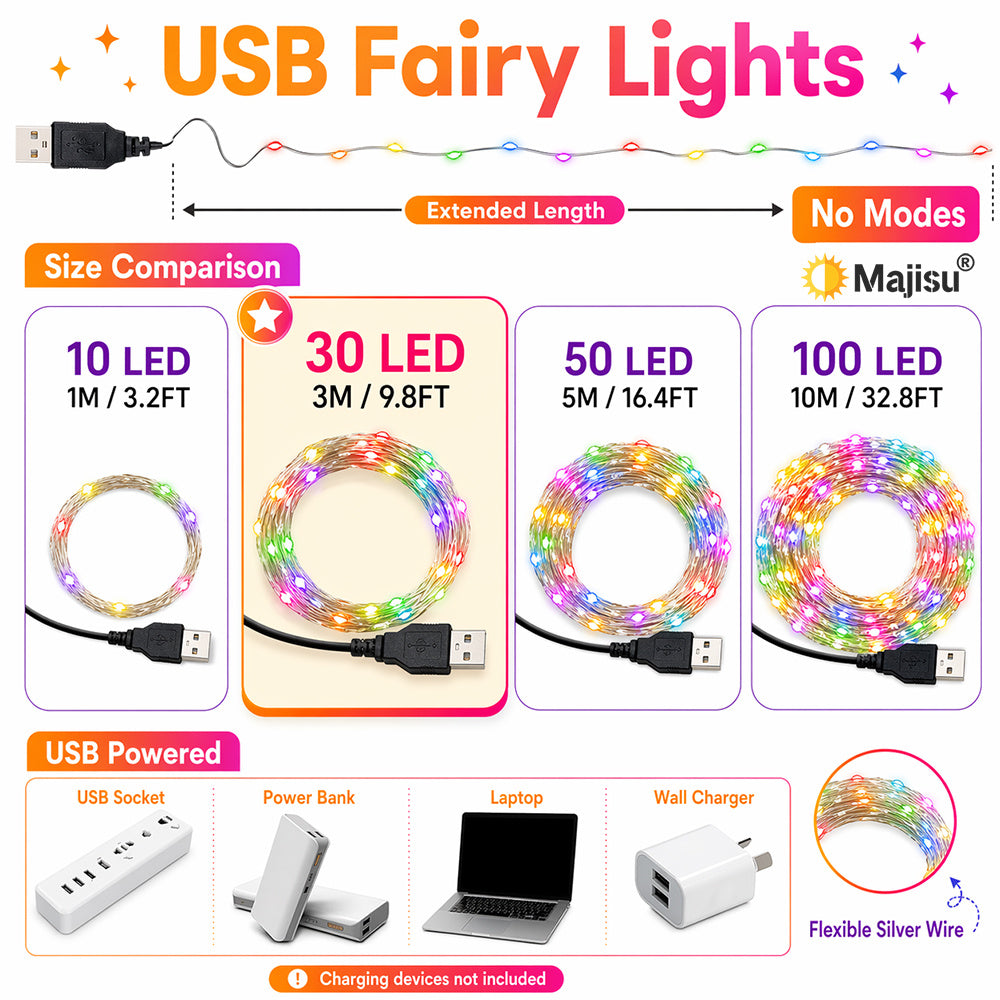 1pc   indoor holiday fairy string lights multicolor usb