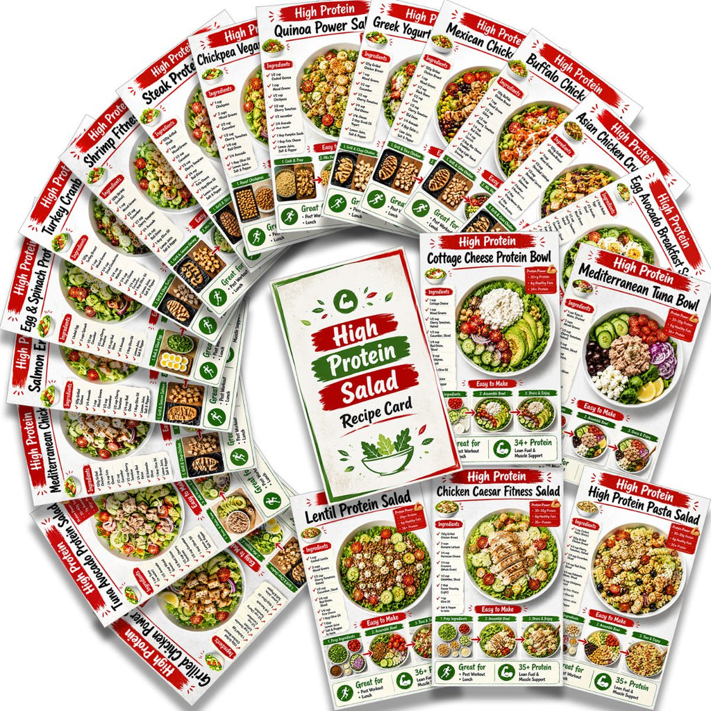 set high protein salad recipe cards   prep guide