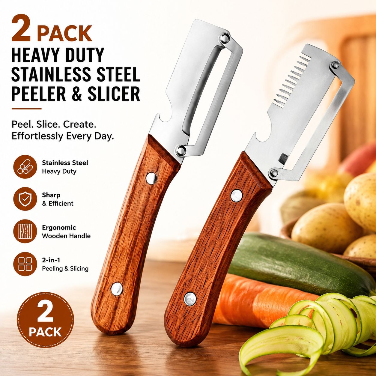 2pcs heavy duty stainless steel peeler slicer set featuring