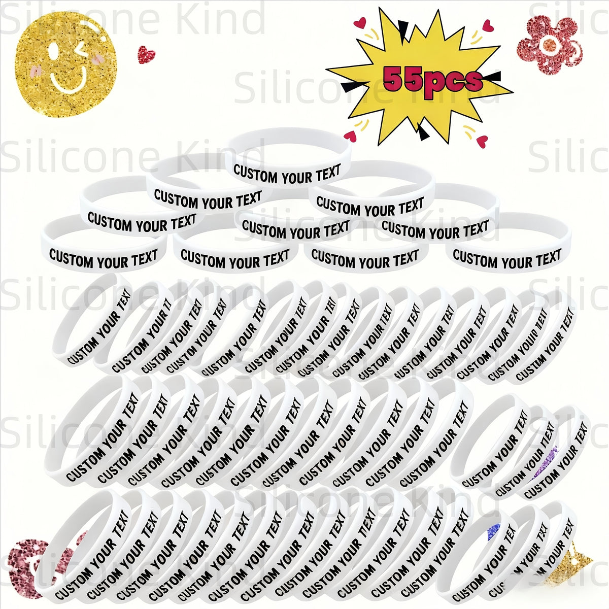 custom 55pcs inspirational quote rubber wristbands bulk