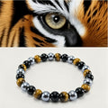 a bracelet made three types stones tigers eye obsidian black