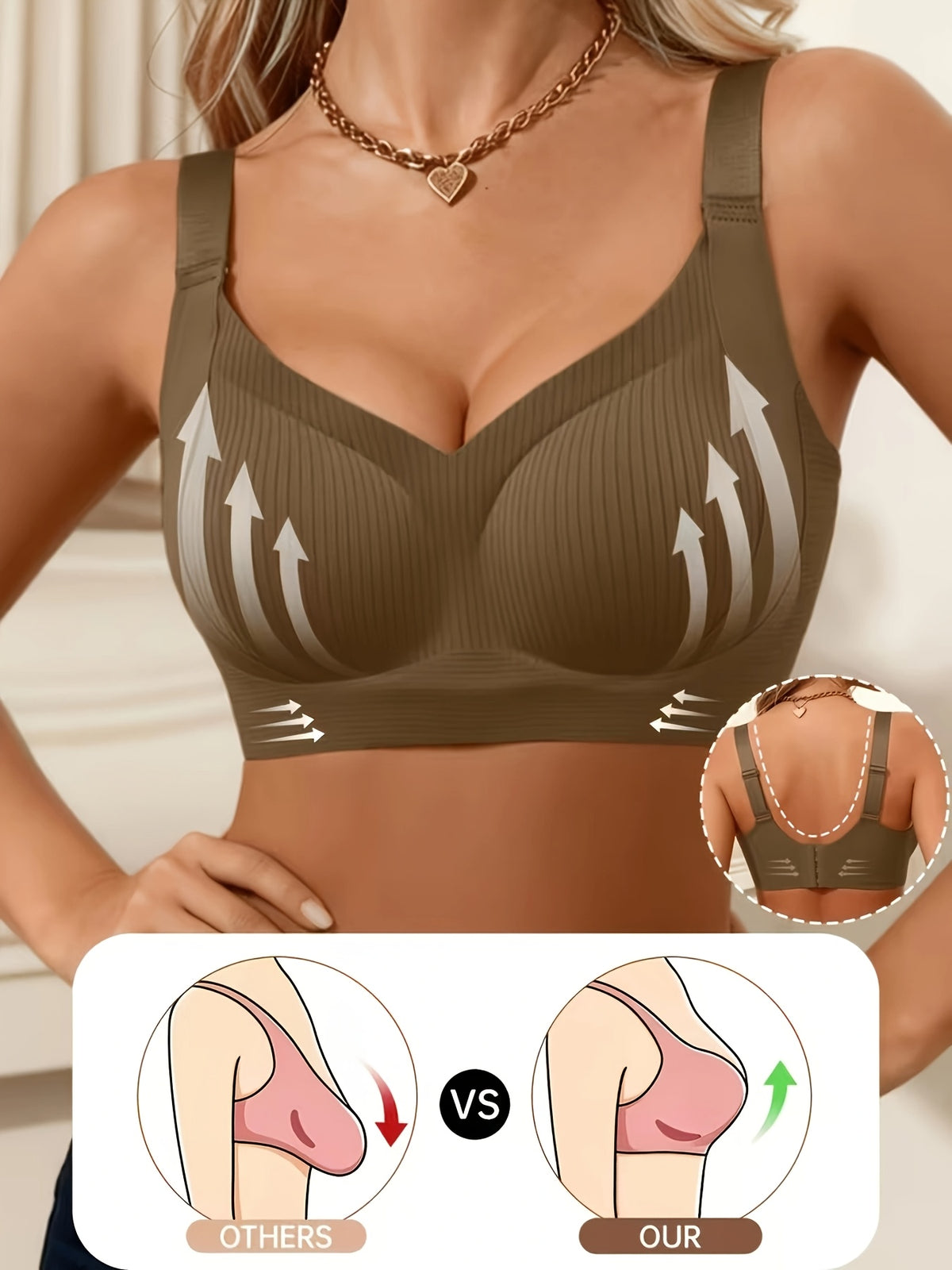 1pc womens vertical ribbed seamless bra adjustable