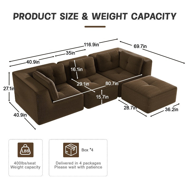 modern modular sectional sofa living room corduroy fabric 3