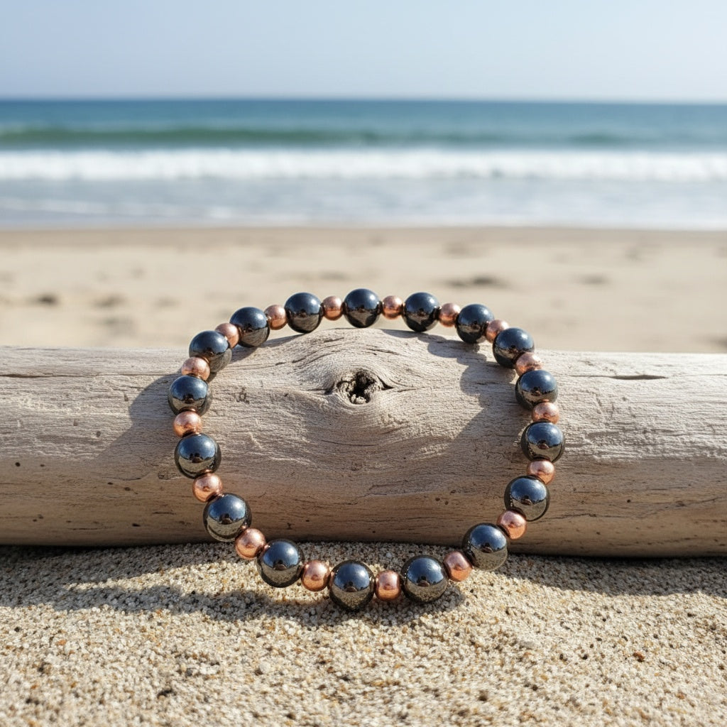 bracelet 4mm 8mm handmade natural hematite copper beads