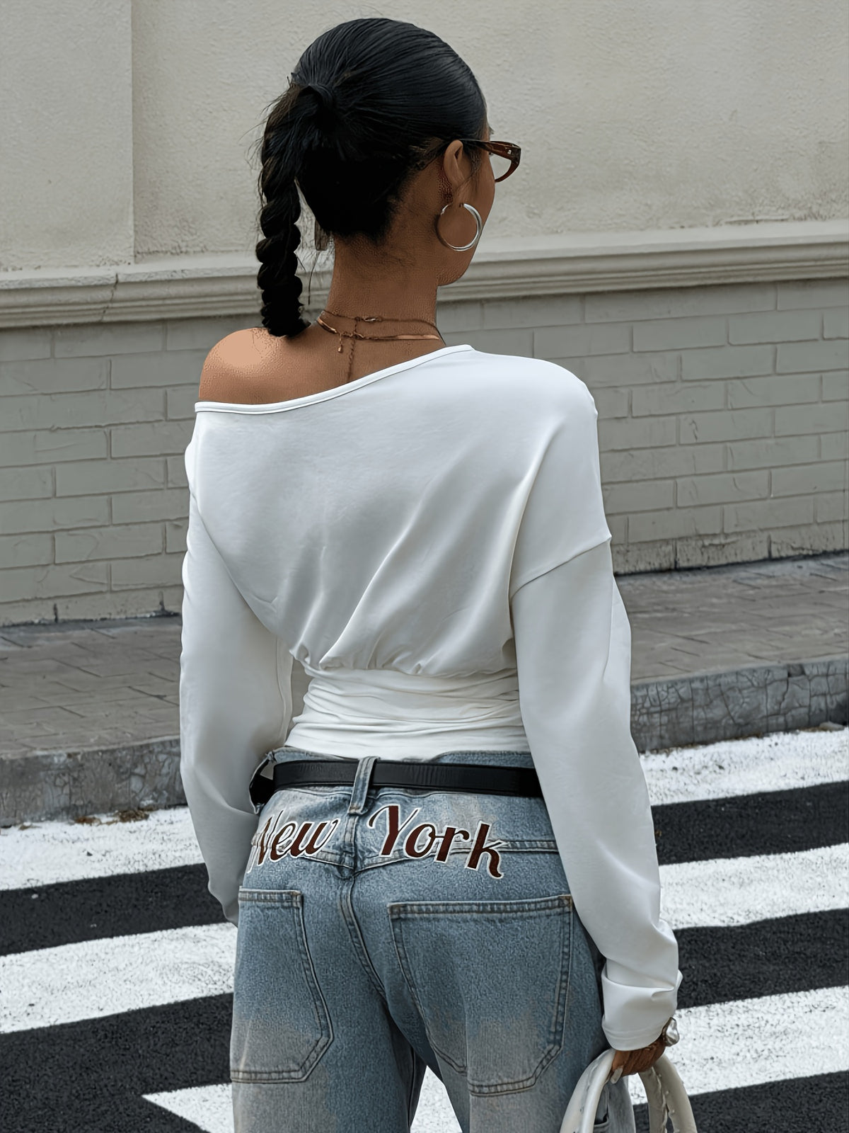 womens letter print asymmetrical shoulder fitted short