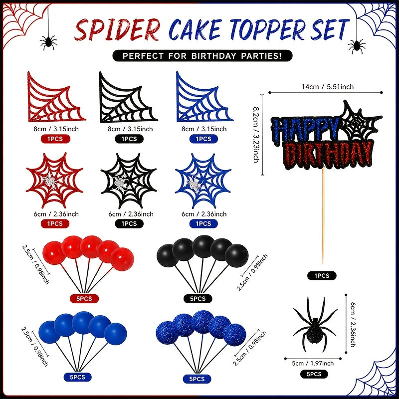 32pcs   web birthday ball cake decorations black red