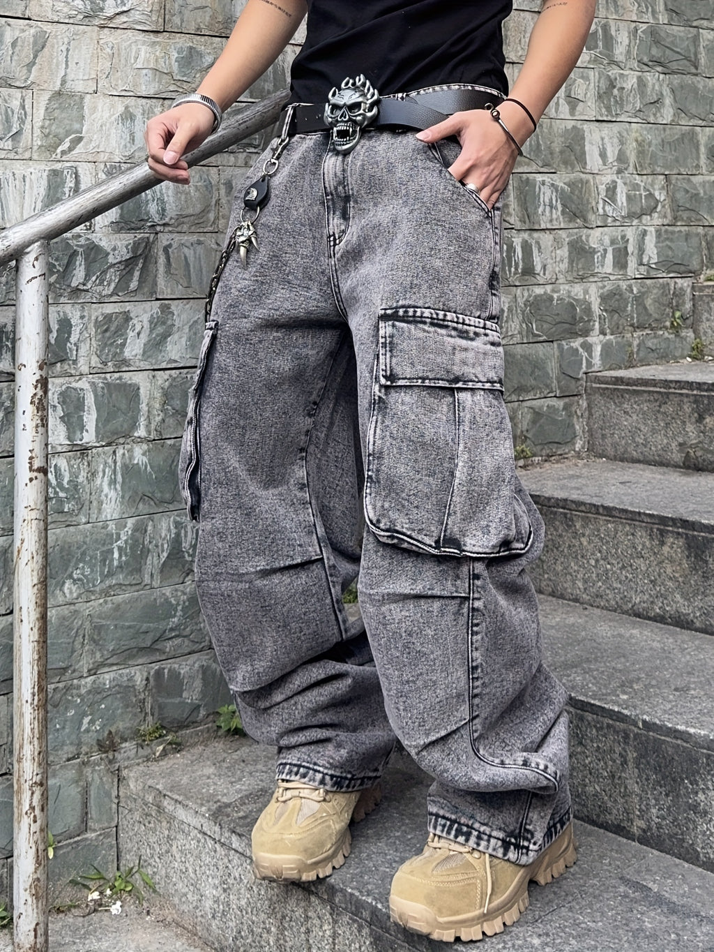 1pc mens baggy loose snowflake grey jeans seasonal hip hop