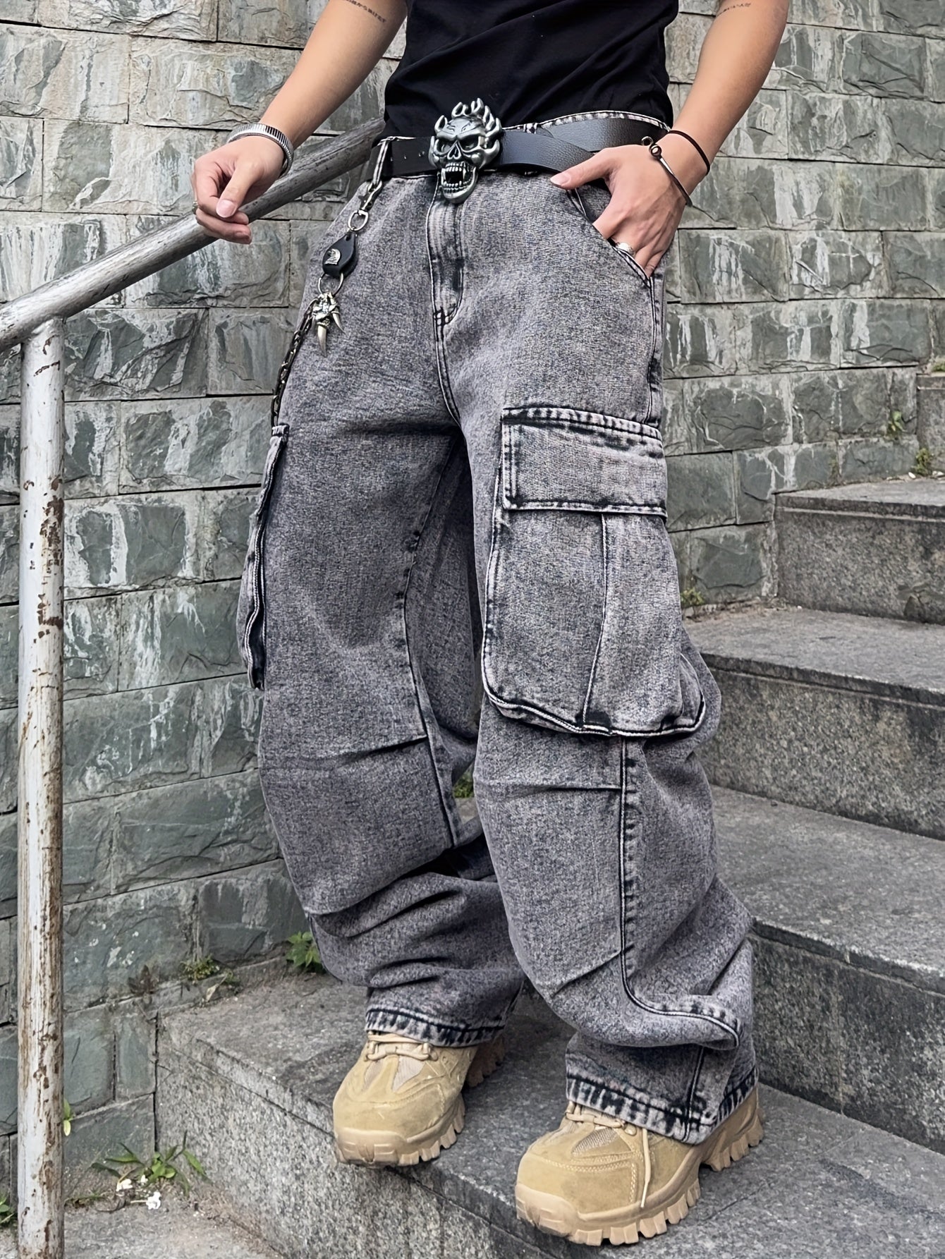 1pc mens baggy loose snowflake grey jeans seasonal hip hop