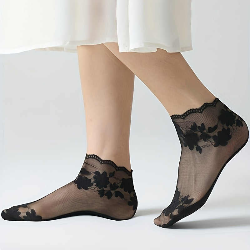 5 pairs womens thin lace short socks breathable lightweight