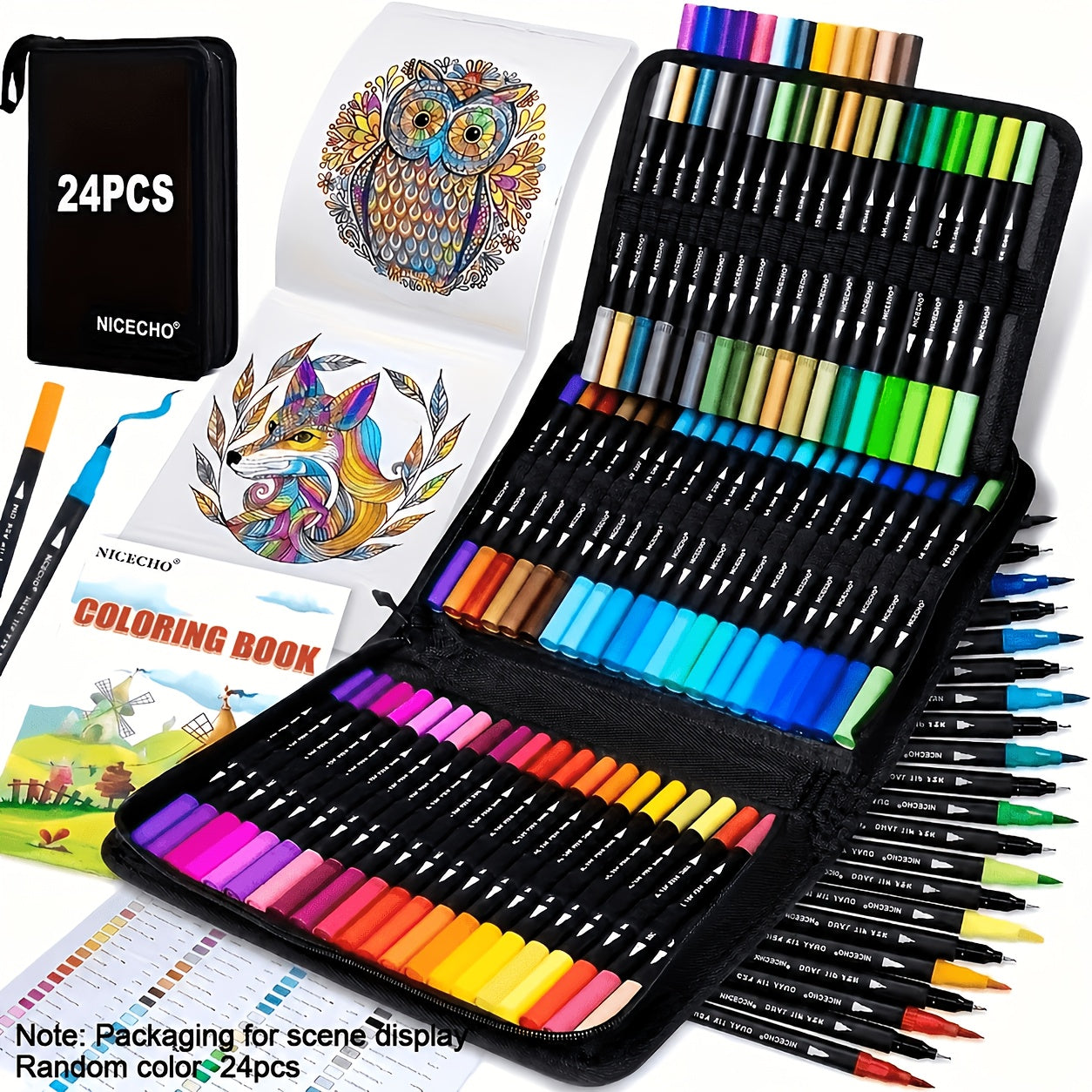 24 pack double tip coloring drawing pens rich
