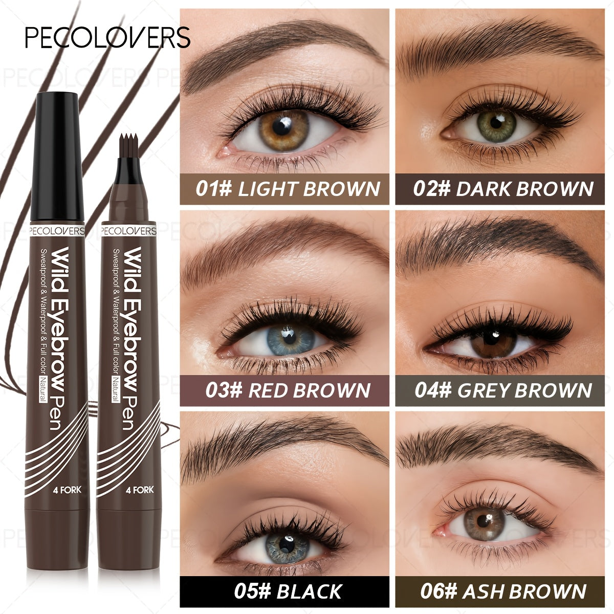 1pc waterproof eyebrow pen 6 colors featuring a 4 fork tip