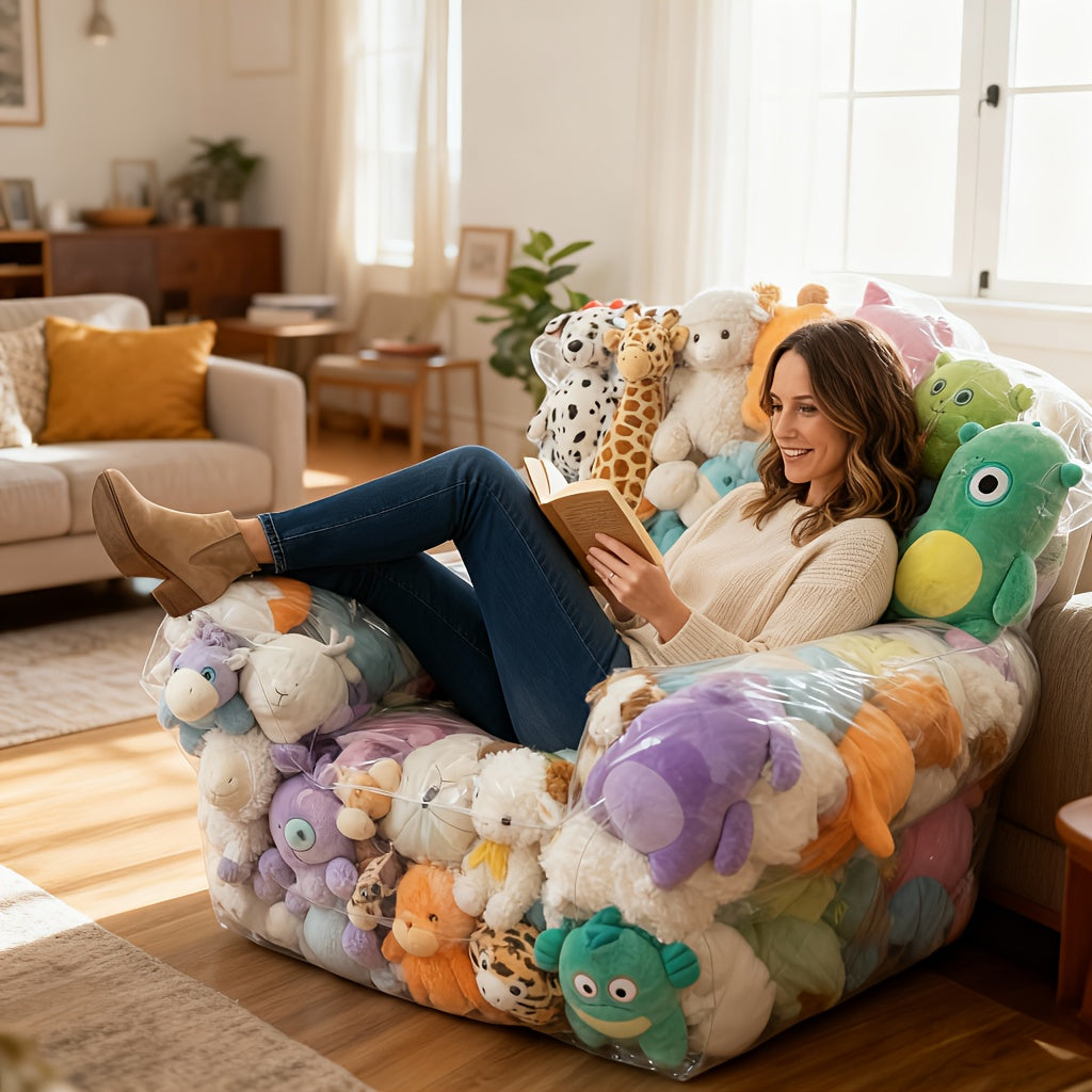 1pc large capacity transparent bean bag plush animal storage
