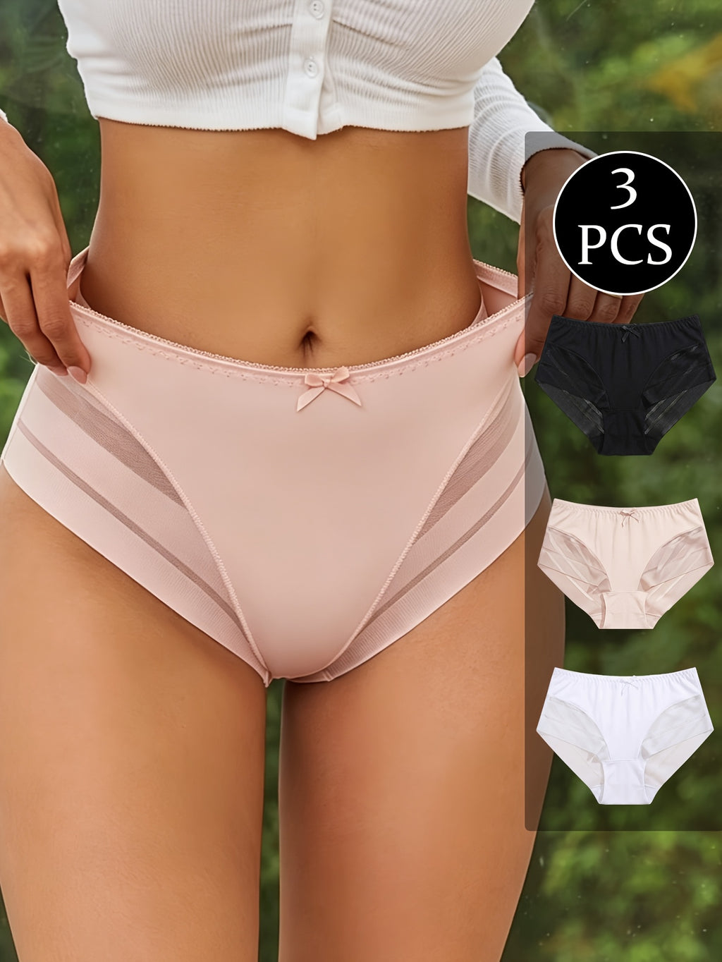 3pcs ladies breathable   panties solid color contrast